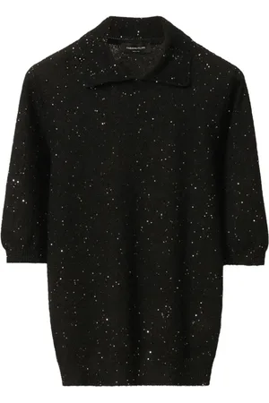 Fabiana Filippi Strik, Dame, Sort, S, Sort T-shirt med polokrave og pailletdetaljer
