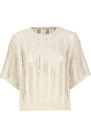 Brunello Cucinelli Strik, Dame, , S, Uld, Blonde Sweater med korte ærmer