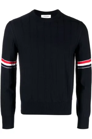 Thom Browne Strik, Herre, Blå, XL, Uld, RWB-Stripe Sweater Jumper