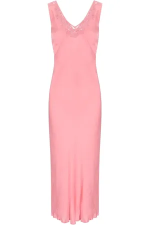 Twin-Set Kjole, Dame, Lyserød, XS, Bomuld, Fersken Slip Kjole med Blonder Detaljer