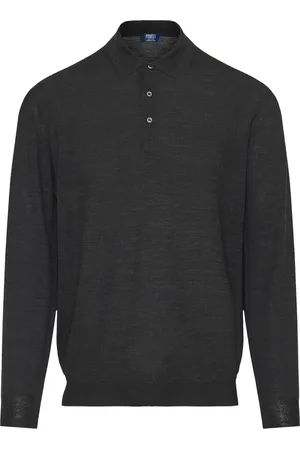 FEDELI Strik, Herre, Grå, L, Uld, Polo shirt i ren ny uld