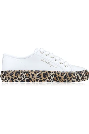 Salvatore Ferragamo Sko, Dame, Hvid, 39 1/2 EU, Uld, Læder Lace-Up Sneakers med Guld Detaljer