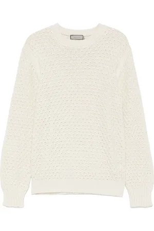 CANALI Strik, Herre, , XL, Bomuld, Almond Cotton Sweater Ribbed Crewneck
