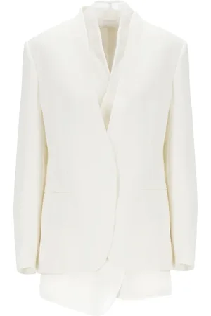 Brunello Cucinelli Jakke, Dame, Hvid, S, Polyester, Hvid Viscose Jakke med Messingdetaljer