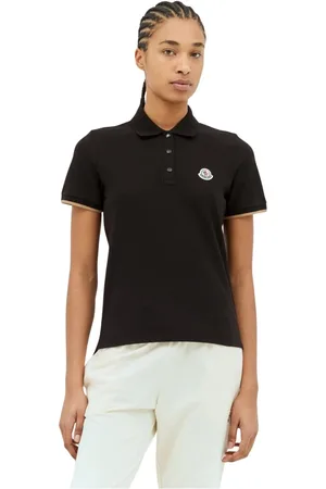 Moncler Top, Dame, Sort, L, Bomuld, Logo Patch Polo Shirt