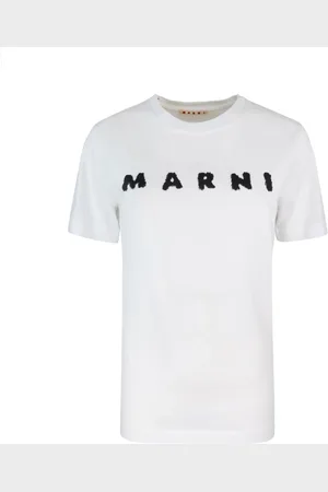 Marni Top, Dame, Hvid, 2XS, Bomuld, Ribstrikket T-shirt med Rund Hals