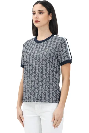Lacoste Top, Dame, Blå, XL, Blå T-shirt med Jacquard Monogram