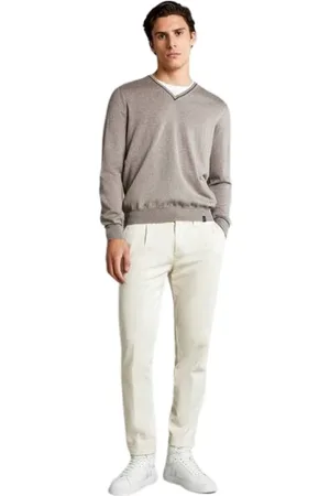 FAY Strik, Herre, Brun, S, Uld, V-hals Strik