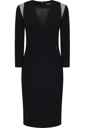 Dsquared2 Kjole, Dame, Sort, S, Uld, Sort V-hals Kjole med Udskæringer