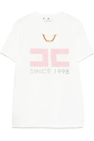 Elisabetta Franchi Top, Dame, Hvid, L, Bomuld, Logo Print T-shirt