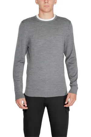 Calvin Klein Strik, Herre, Grå, 2XL, Uld, Klassisk Merino Uld Crewneck Sweater