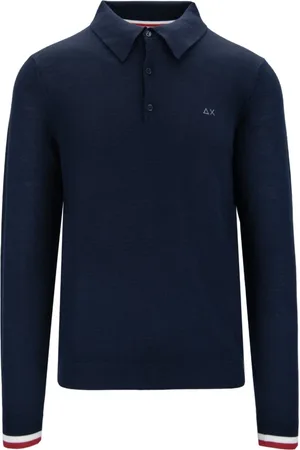 sun68 Strik, Herre, Blå, M, Uld, Merino Uld Langærmet Polo Shirt
