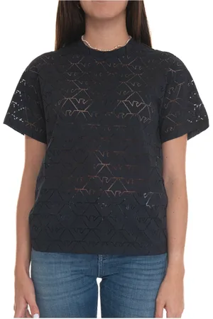 Emporio Armani Top, Dame, Blå, S, Bomuld, Boxy Drop Shoulder Bomuld-Poly T-shirt