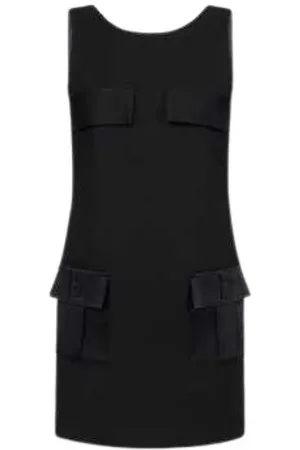 Elisabetta Franchi Kjole, Dame, Sort, L, Satin, Ærmeløs Satin Kjole med Baglommer