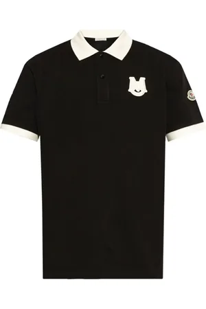Moncler Top, Herre, Sort, L, Bomuld, Polo Shirt med hvide detaljer
