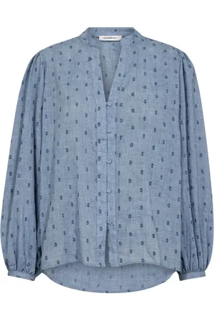 Co`Couture Bluser & Skjorter, Dame, Blå, XS, Bomuld, Dottiecc V-Shirt Bluse Dusty