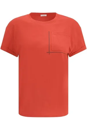 Brunello Cucinelli Top, Dame, Rød, XS, Bomuld, Jewel Embellished Cotton T-Shirt
