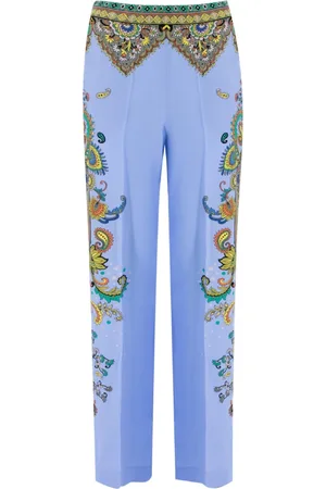 Etro Bukser, Dame, Flerfarvet, L, Silk Palazzo Bukser med Paisley Print