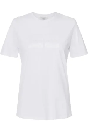 Elisabetta Franchi Top, Dame, Hvid, 2XS, Bomuld, Kortærmet T-shirt i bomuldsjersey med rhinestone-logo