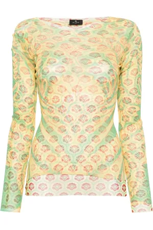 Etro Top, Dame, Flerfarvet, M, Uld, Mesh Graphic Print Langærmet Top