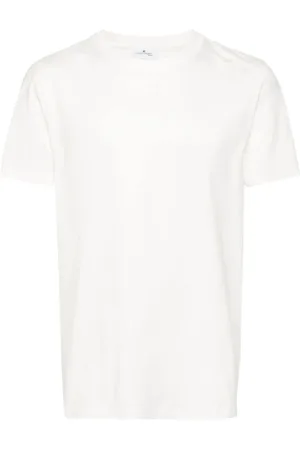 Courrèges Top, Herre, Hvid, M, Bomuld, Logo Broderet Crewneck T-shirt
