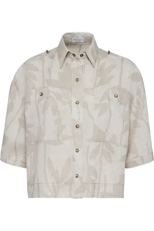 Brunello Cucinelli Bluser & Skjorter, Dame, Flerfarvet, L, Tyl, Linen Skjorte