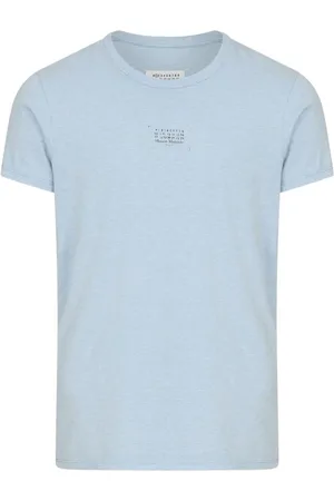 Maison Margiela Top, Herre, Blå, S, Bomuld, Blå T-shirt med talmotiv og rund hals