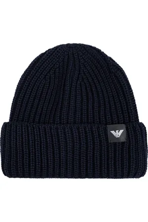 Emporio Armani Tilbehør, Herre, Blå, M, Uld, Fisherman`s Rib Virgin Wool-Blend Beanie