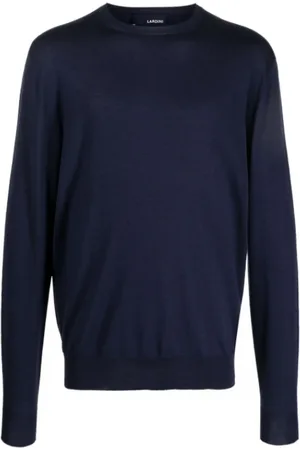 LARDINI Strik, Herre, Blå, 2XL, Uld, Enkel Jumper i Uld og Silke
