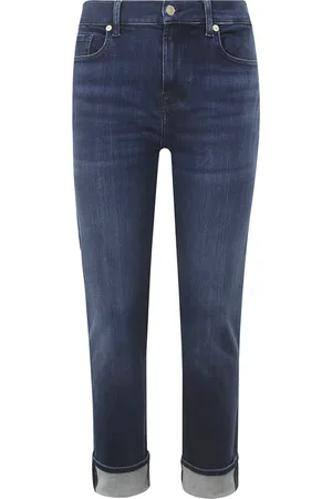 7 for all Mankind Jeans, Dame, Blå, W26, Bomuld, Skinny Stretch Jeans med Opsmøg