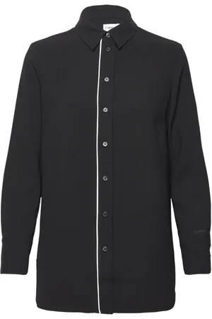 Calvin Klein Bluser & Skjorter, Dame, Sort, M, Polyester, Vendbar Crepe Bluse
