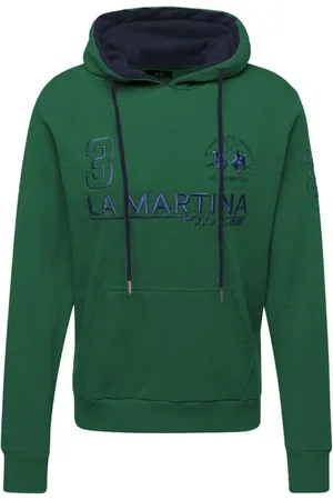 La Martina Sweathshirts & Hoodies, Herre, Grøn, 4XL, Bomuld, Bomulds Hættetrøje med Frontlomme og Logo Broderi