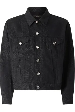 Roberto Cavalli Jakke, Herre, Sort, M, Denim, Python Print Denim Jacket