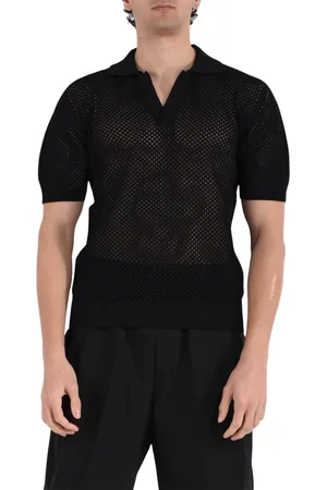 LANEUS Strik, Herre, Sort, L, Nylon, Strikket Polo Skjorte Regular Fit