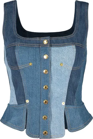 Marine Serre Top, Dame, Blå, S, Denim, Denim Corset Top med Cut-Out Detaljer