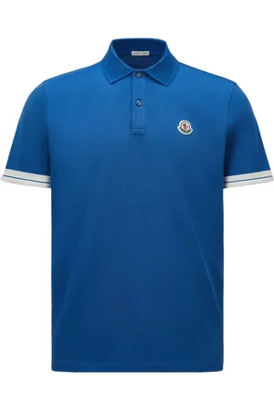 Moncler Top, Herre, Blå, XL, Bomuld, Logo Polo med Stribet Print