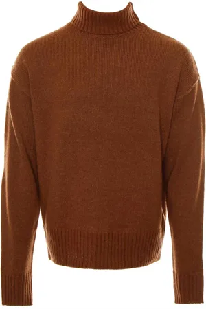 Drykorn Strik, Herre, Brun, S, Uld, Ribstrikket turtleneck sweater med sænkede skuldre