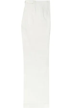 Brooks Brothers Bukser, Dame, Hvid, XL, Linned, Linnede Plisserede Bukser med Brede Ben
