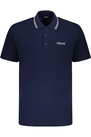 VERSACE Top, Herre, Blå, XL, Bomuld, Broderet bomuldspolo med logo