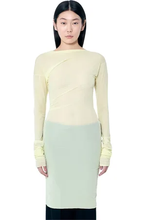 DRIES VAN NOTEN Top, Dame, Gul, S, Tyl, Draperet Crewneck Langærmet Top