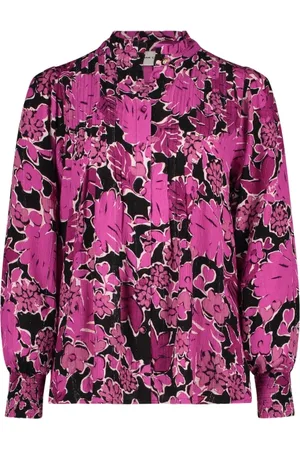 Fabienne Chapot Bluser & Skjorter, Dame, Flerfarvet, XS, Pink Blomstret Bluse med Kinakrave
