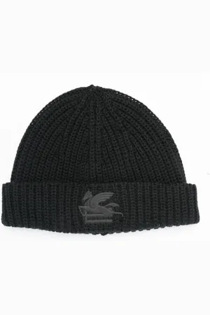 Etro Tilbehør, Herre, Sort, ONE SIZE, Uld, Sort uldhue med logo broderi