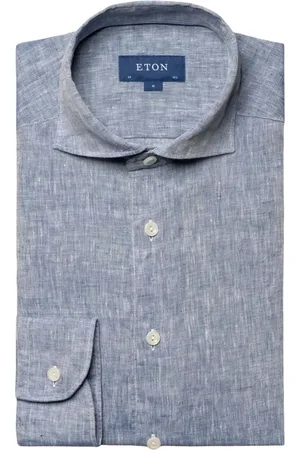 Eton Skjorte, Herre, Blå, L, Uld, Stilfuld Model Skjorte