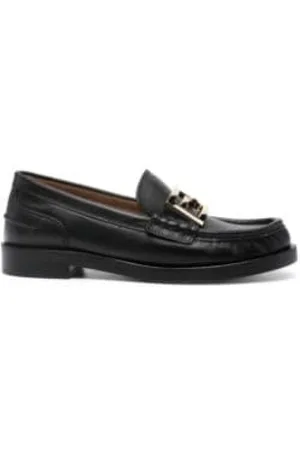Fendi Sko, Herre, Sort, 38 1/2 EU, Læder, Læderloafers med FF-logoplade