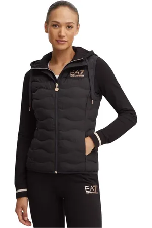 EA7 Jakke, Dame, Sort, XS, Polyester, Quilted Zip-Up Jakke