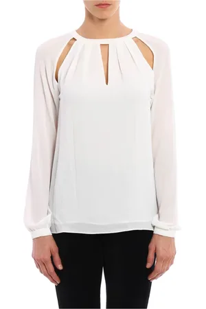Michael Kors Bluser & Skjorter, Dame, Hvid, S, Uld, Hvid Bluse med Detaljer på Skuldrene
