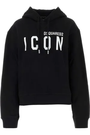 Dsquared2 Sweathshirts & Hoodies, Dame, Sort, XS, Bomuld, Logo Trykt Hættetrøje med Snøre