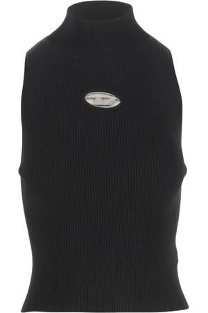 Diesel Top, Dame, Sort, S, Polyester, Ærmeløs Top med Høj Hals i Sort
