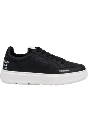 Moschino Sko, Dame, Sort, 39 EU, Læder, Sort læder sneakers med hævet sål