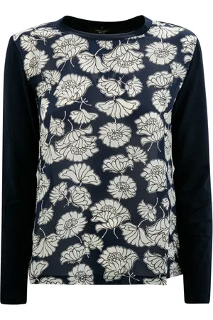 Max Mara Top, Dame, Blå, XL, Blå Silke Indsats Langærmet Top